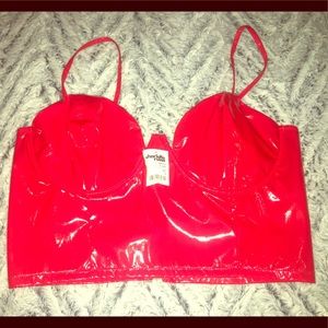 Red Wet Look Bustier Top